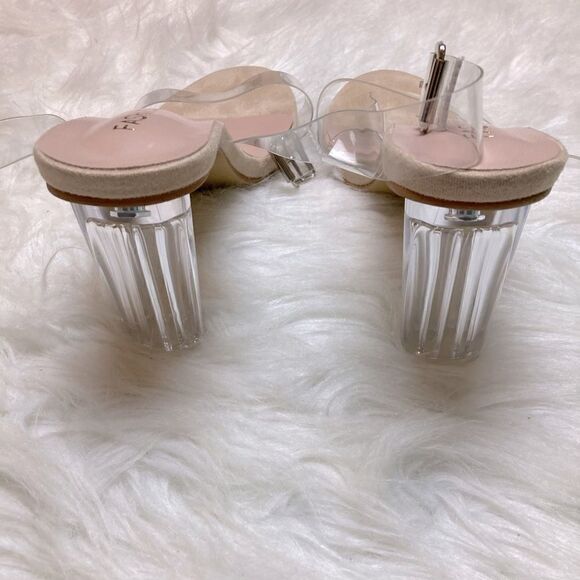 Fashion Nova Square Crystalbelle Ankle Wrap Open Toe Clear/nude Heels - Picture 6 of 12
